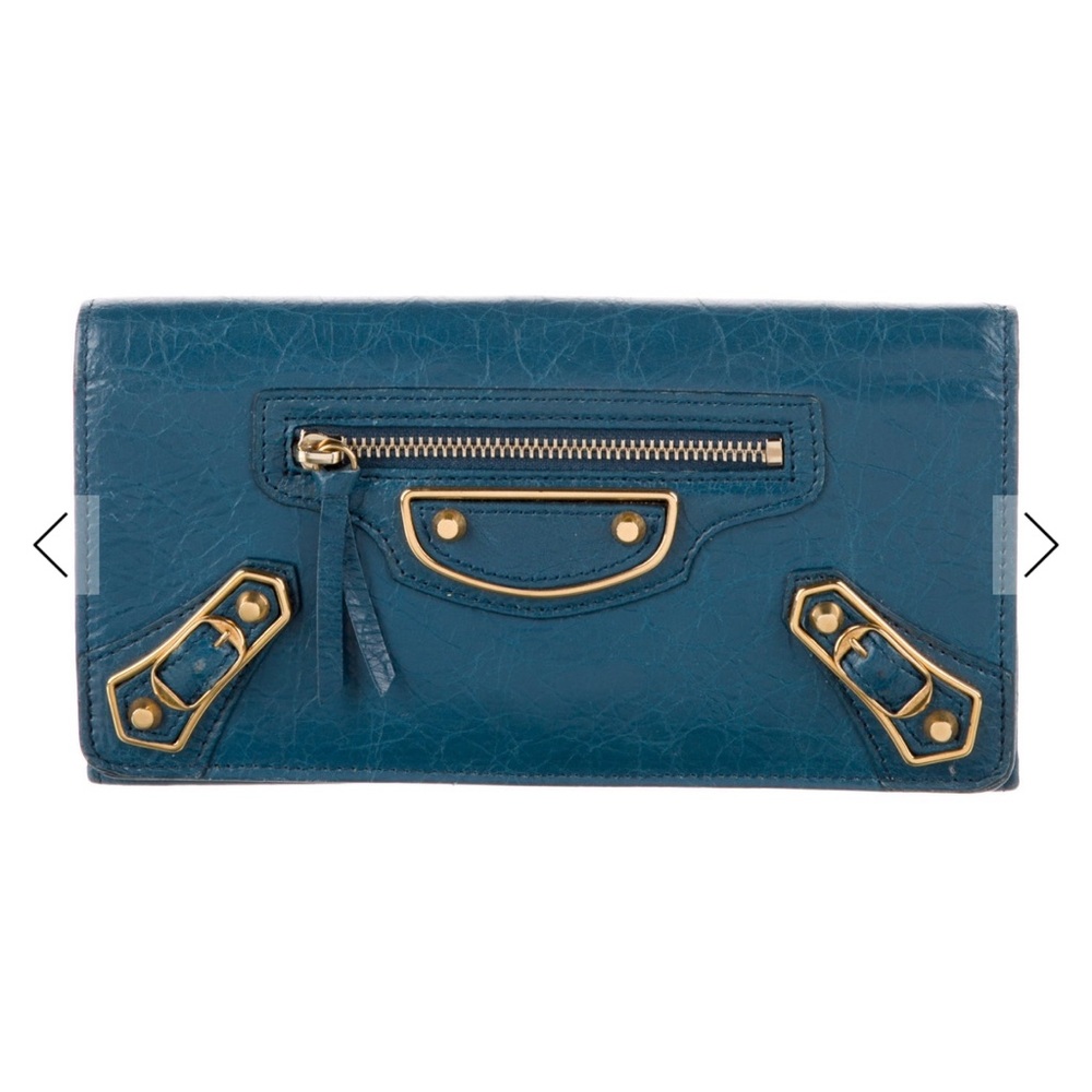 Balenciaga Motocross Metallic Edge Continental Wallet Gold Hardware